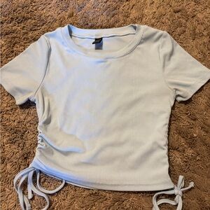 SHEIN Baby Blue Ruched Crop Tee